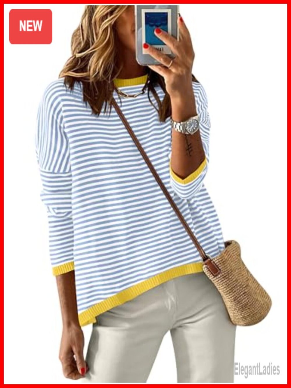 ANRABESS Womens Striped Sweater Crewneck Long Sleeve Pullover Loose Fit